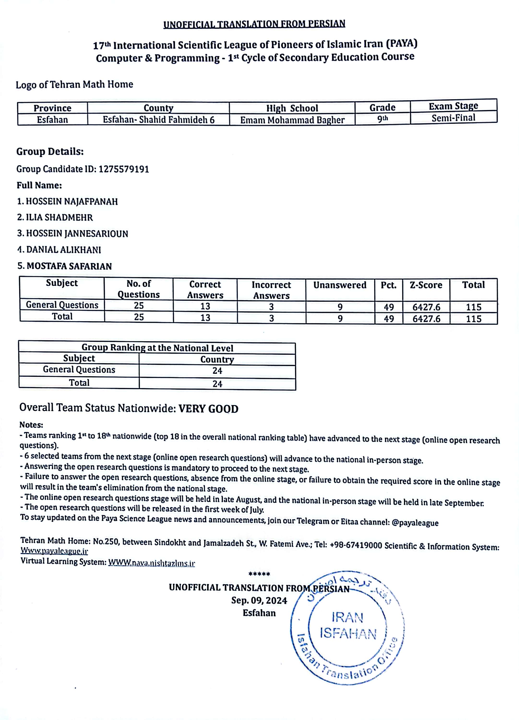 Paya Science Olympiad 2025 Certificate